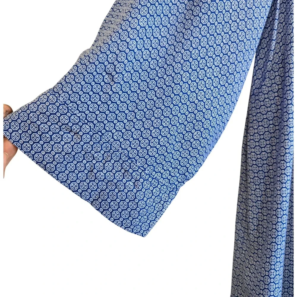 Cynthia Rowley Woman Blue Geometric V-Neck Tunic Blouse 1X Rayon 3/4 Sleeve - Picture 4 of 8